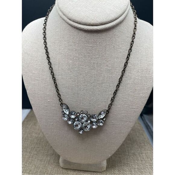 J. Crew Statement Necklace Chain Brass Cubic Zirconia Clustered Gem - Picture 1 of 7